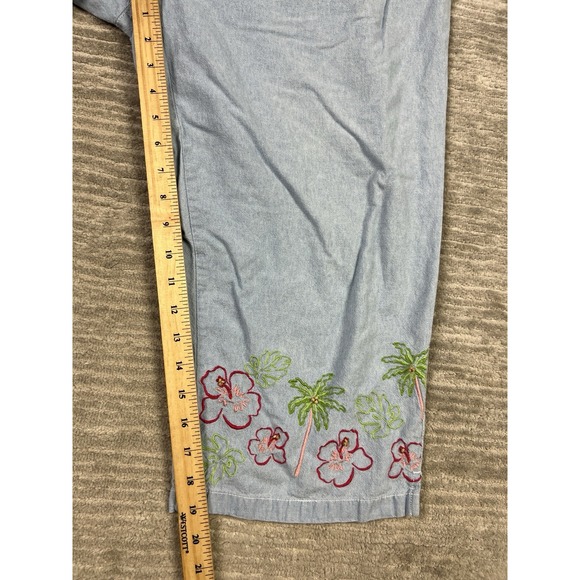 Classic Elements Pants Womens 18W Blue Capri Pull On Floral Embroidered Cotton - Picture 5 of 12
